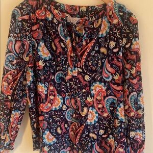 LOFT Orange Brown 3/4 Sleeve Graphic Blouse